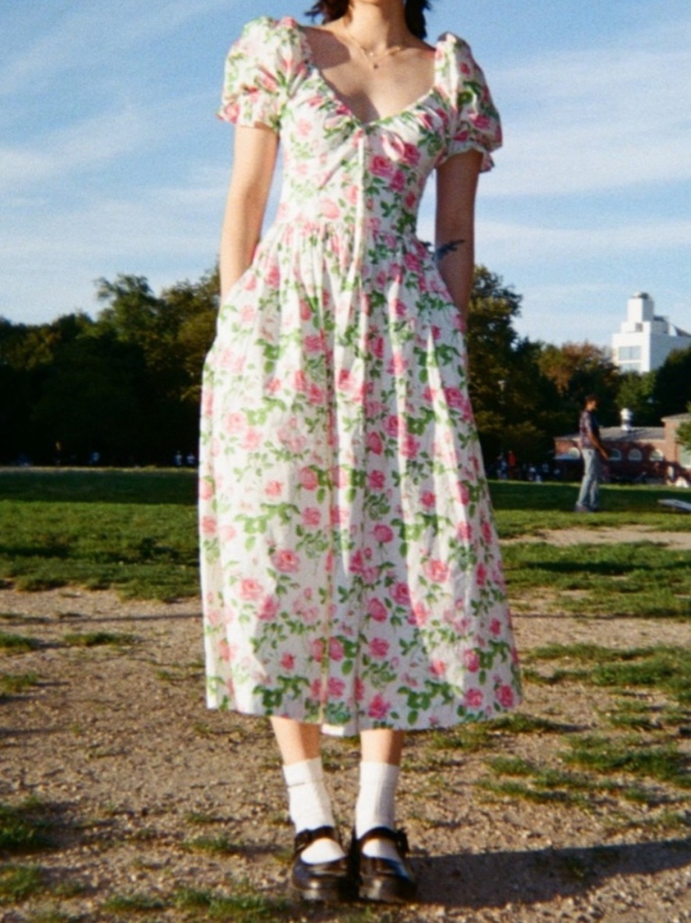 Hill House The Ophelia Dress Rose Print Puff Sleeve Nap A-line Midi XXS NEW - Picture 11 of 11